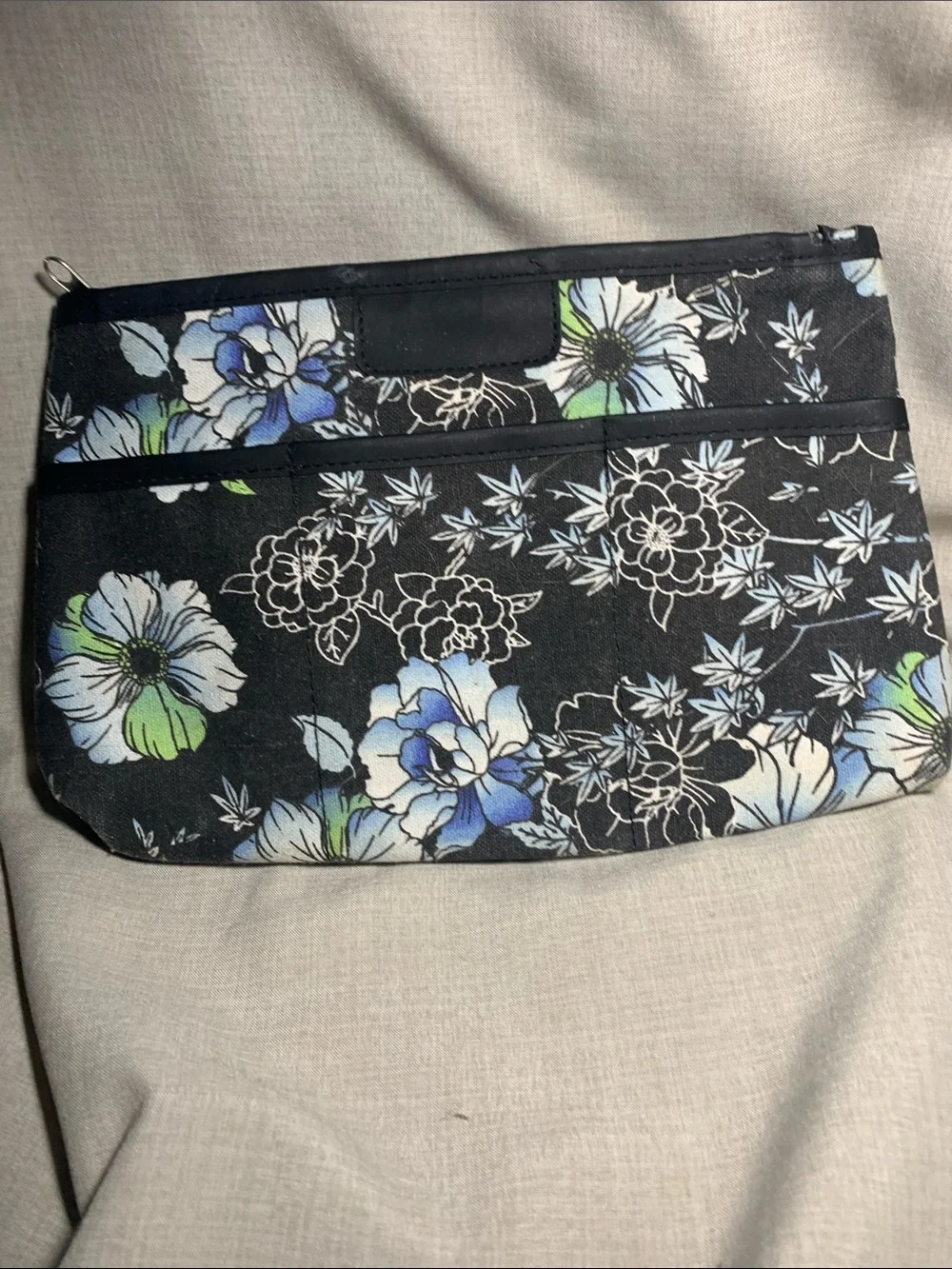 Floral Zip Pouch Clutch in Black and Blue
